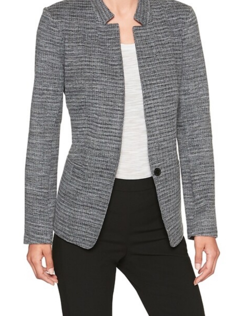 Banana Republic Gray Heather Single Button Knit Blazer Small